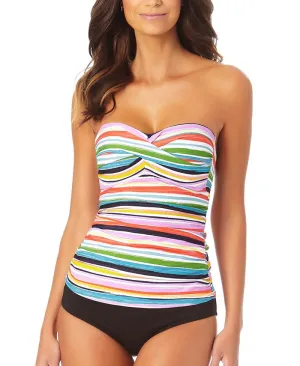 Anne Cole Women's Painted Striped Twist Front Shirred Tankini Top Swimsuit White Size X-Small