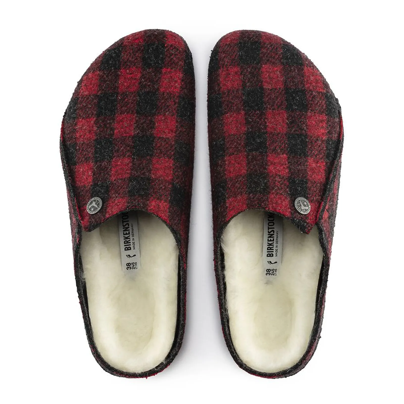 Birkenstock Zermatt Slipper (Men) - Red Plaid Wool/Natural Shearling