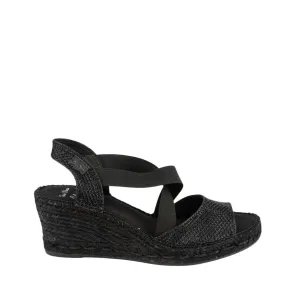 Black Shimmery Textile Wedge Espadrille for Women - Sol-SBK