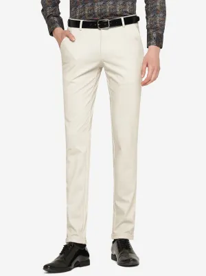 Cream Solid Slim Fit Club Wear Trouser | JB Studio