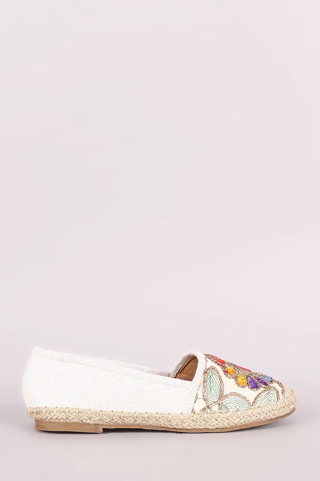 Embroidery Linen Espadrille Slip-On Flat