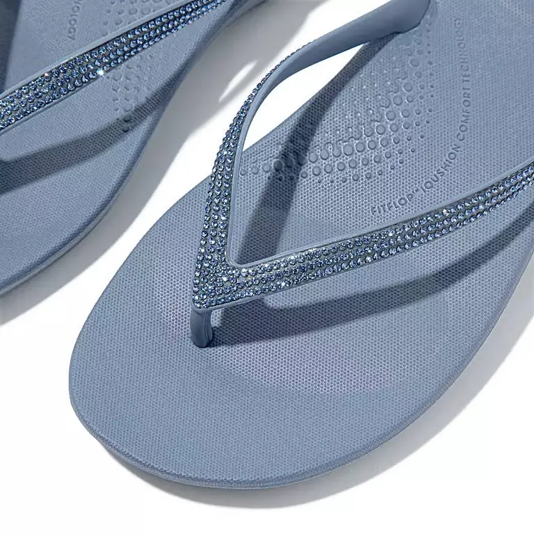 FitFlop Womens Iqushion Sparkle Flip Flops Sail Blue