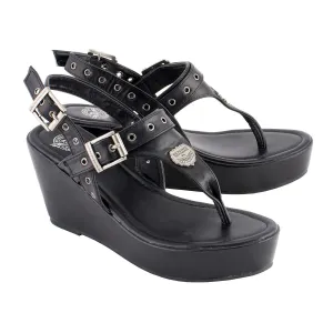 Milwaukee Leather MBL9411 Women's Black Wedge Fashion Casual Sandals