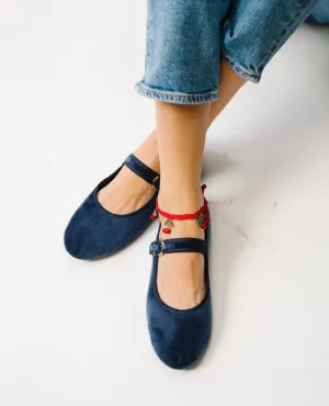 Moi London Navy Velvet Mary Jane Shoes