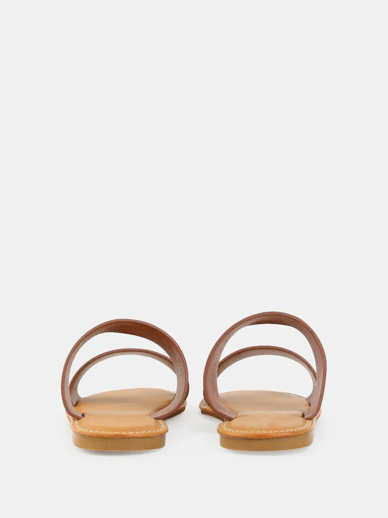 Open Toe Double Strap Sandals TAN