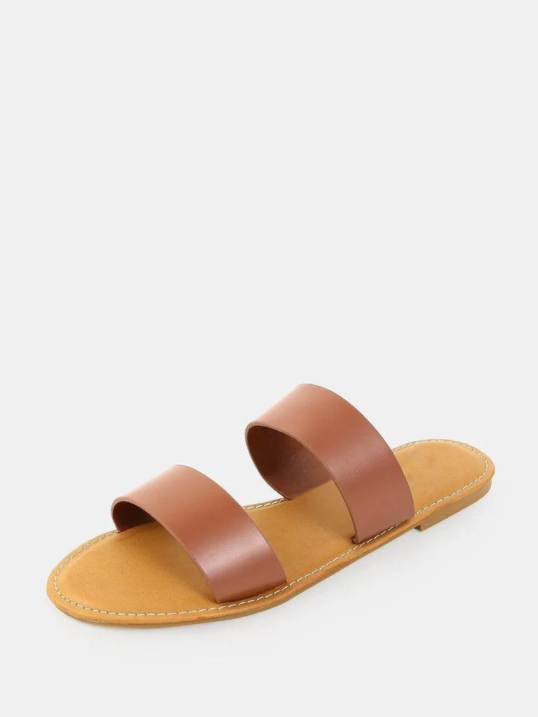 Open Toe Double Strap Sandals TAN