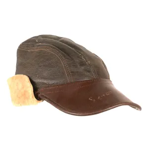 Original U.S. WWII Army Air Forces B-2 Gunner & Air Crew Shearling Leather Billed Cap by Perry Sportswear - Size 6¾