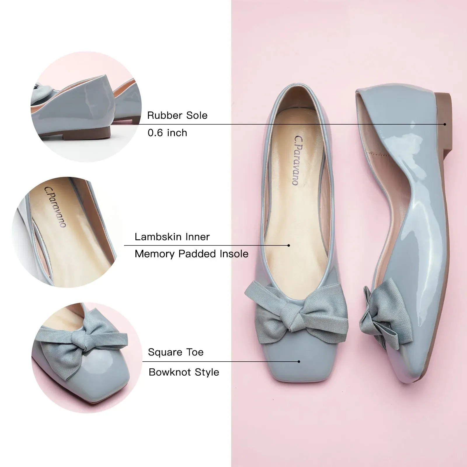 Patent Bow Ballerina Flats (Eva) Light Blue