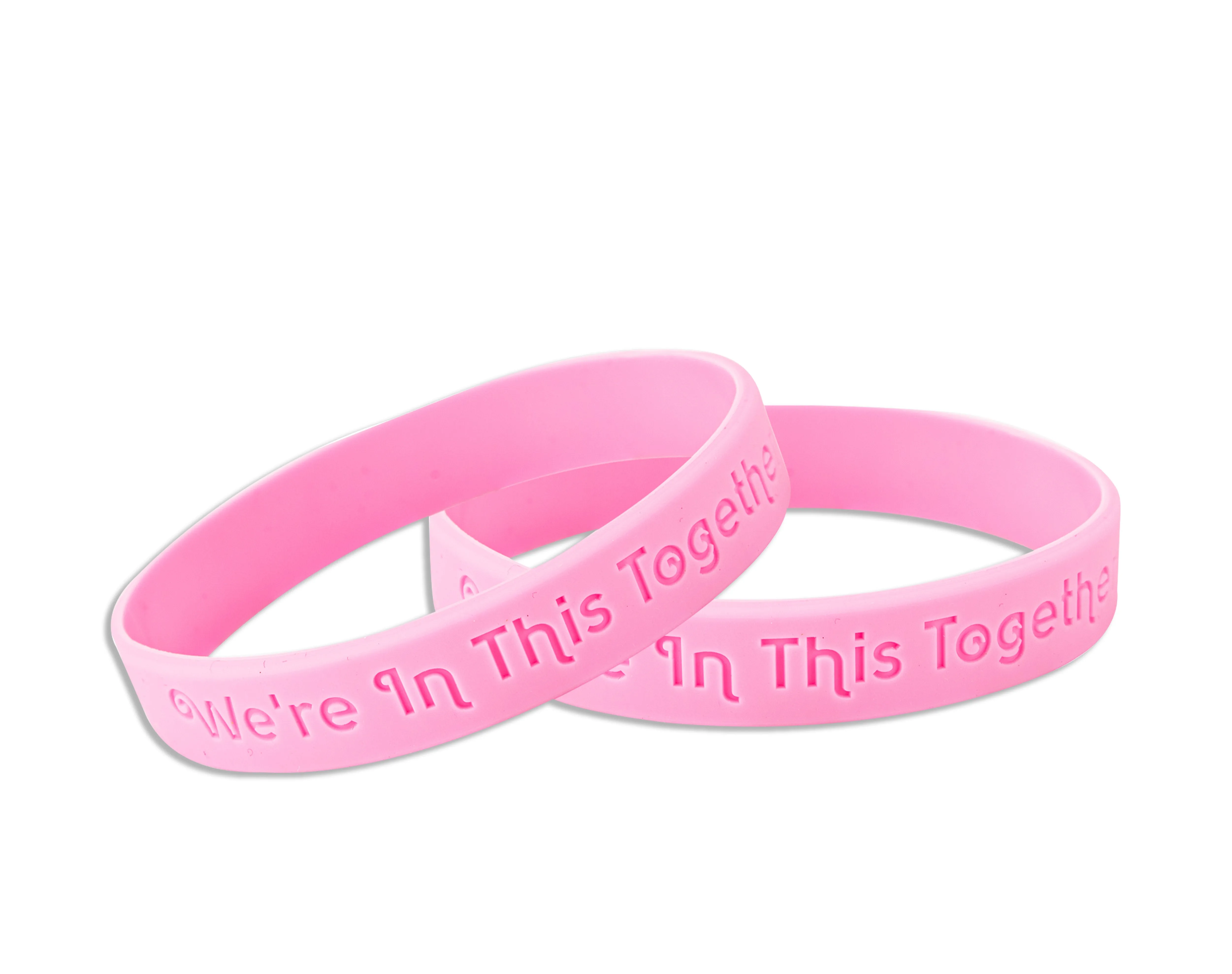 Pink Silicone Breast Cancer Bracelets on Cards