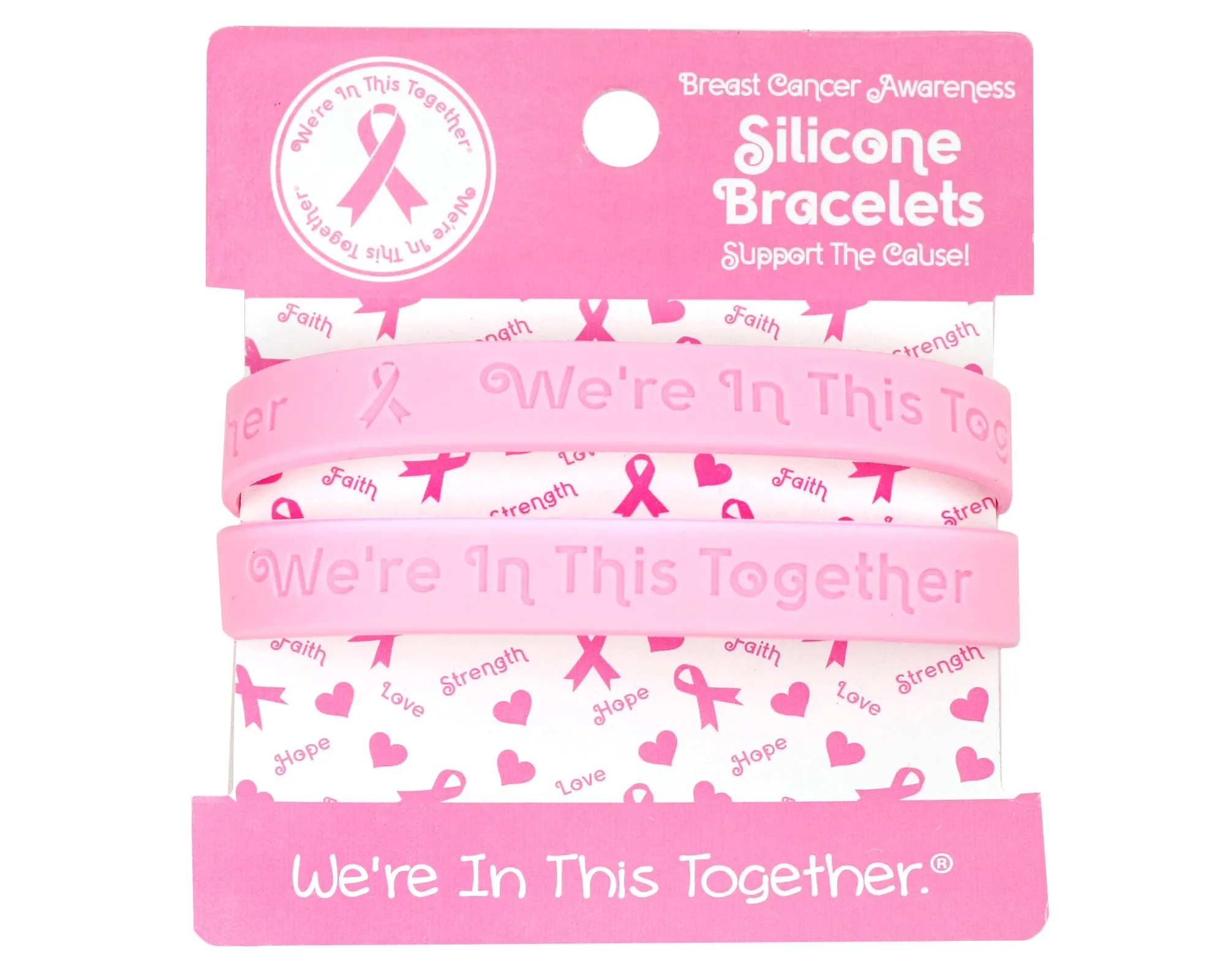 Pink Silicone Breast Cancer Bracelets on Cards