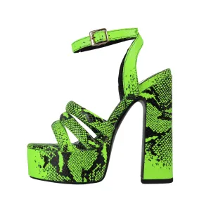 Pre Order:  Buckle Strap Open Toe Snake Pattern Thick Heel  Sandals