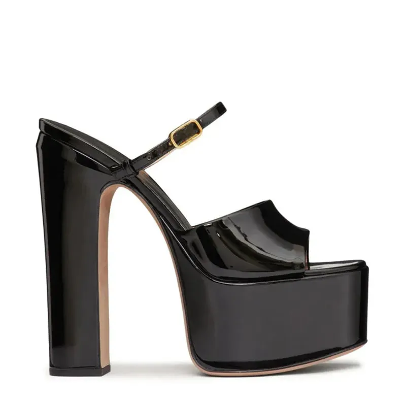 Pre Order:  Thick Sole High Heel Platform Leather Sandals