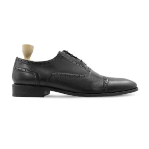 Richard - Men's Black Calf and Pebble Grain Leather Oxford Shoe