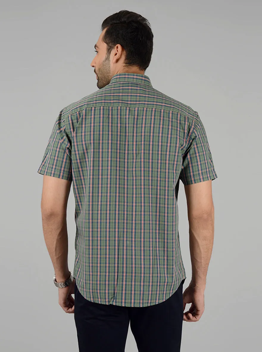 Sea Green Checked Classic Fit Casual Shirt | Greenfibre