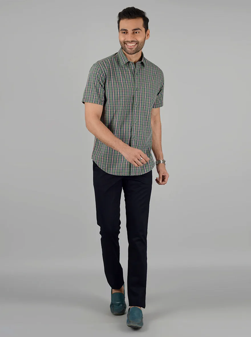 Sea Green Checked Classic Fit Casual Shirt | Greenfibre