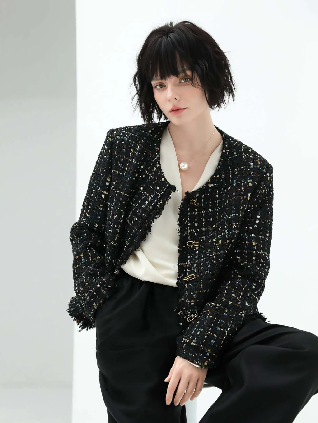 Sophisticated Fringe-Edged Tweed Jacket