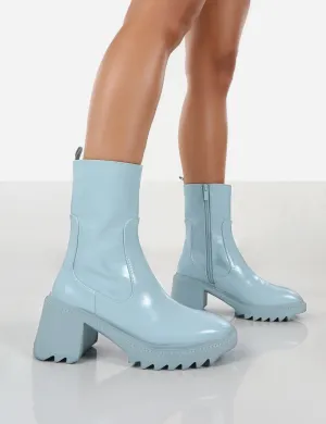 Sway Baby Blue PU Heeled Wellies Ankle Boots