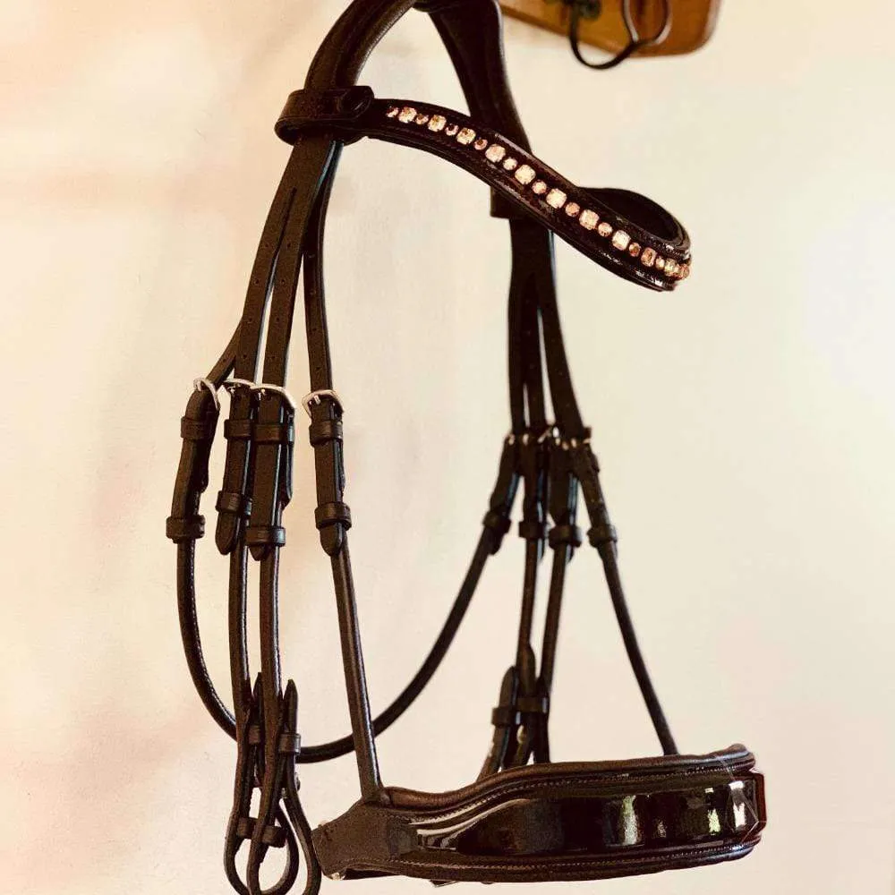 The Cleo - Brown Patent Rolled Leather Double Bridle