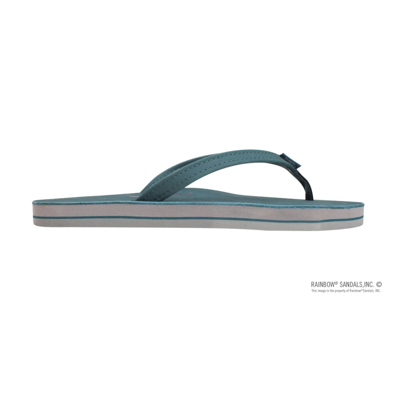 TURQUOISE/GREY - Rainbow Single Layer Premier Leather with Arch Support and a 1/2" Narrow Strap