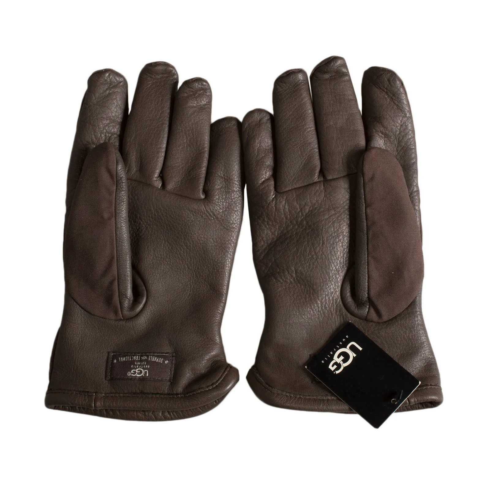 UGG Nylon / Leather Sheepskin Chocolate Gloves - Men's