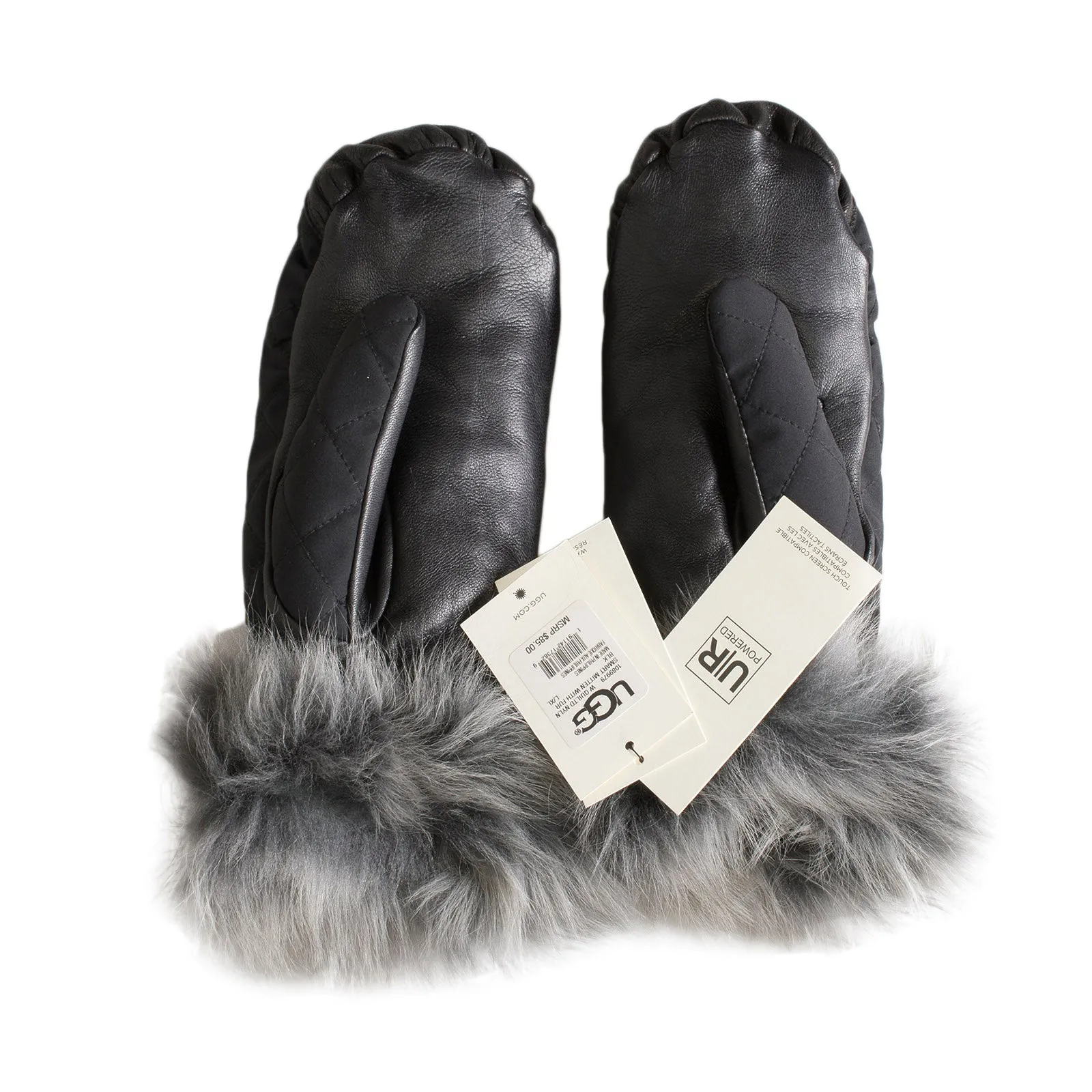 UGG Quilted Nylon Leather Toscana Sheepskin Lined Mittens - Women's