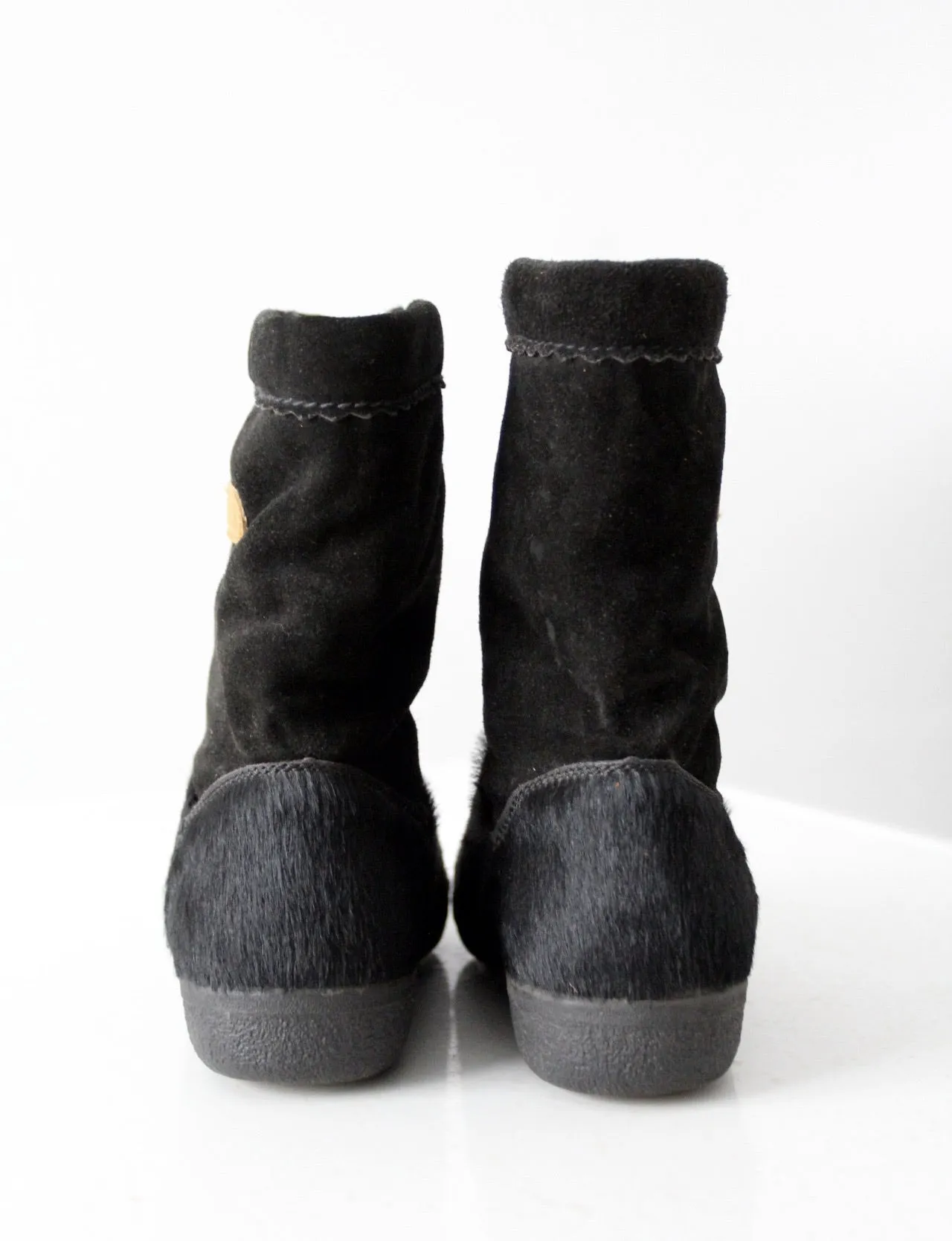 vintage Tecnica black fur suede winter boots