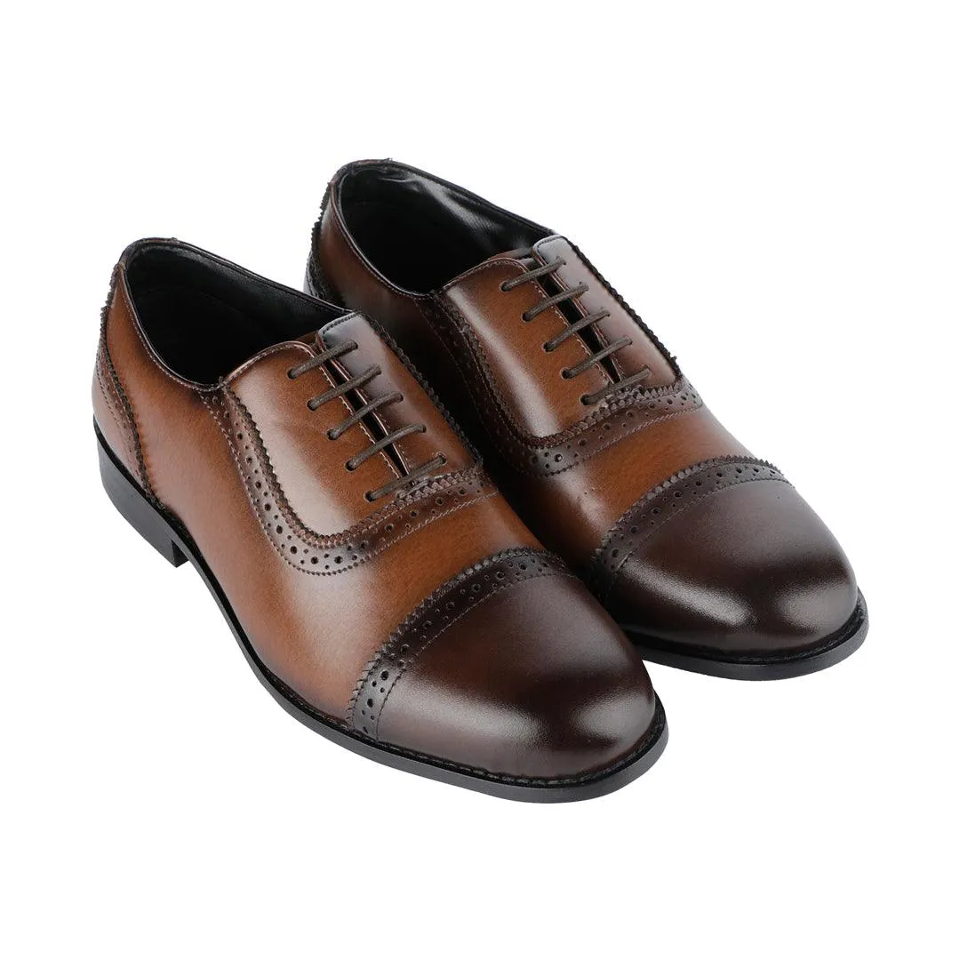 Wiltshire Classic Dual-tone Tan And Brown Captoe Oxfords